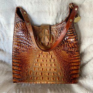Brahmin Pecan Embossed Croc Leather Shoulder Hobo Bag - EUC!